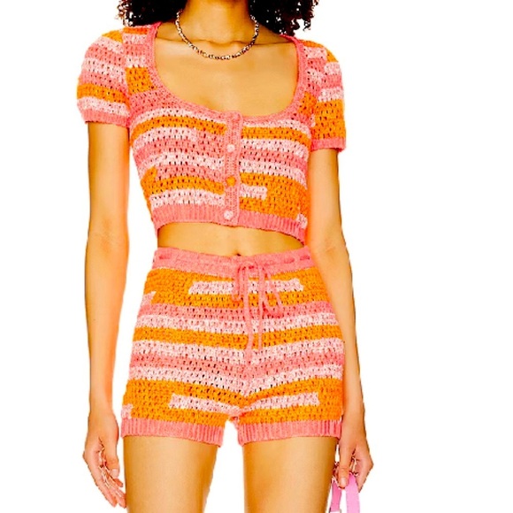 Lovers + Friends Pants - Lovers + Friends Pink Orange Eliava Crochet Cardigan Shorts Set Size XS NWOT